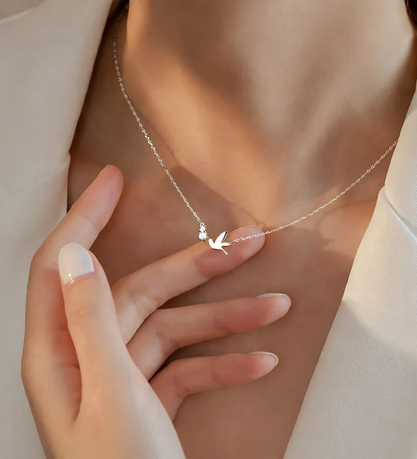 Silver Swallow Charm Necklace
