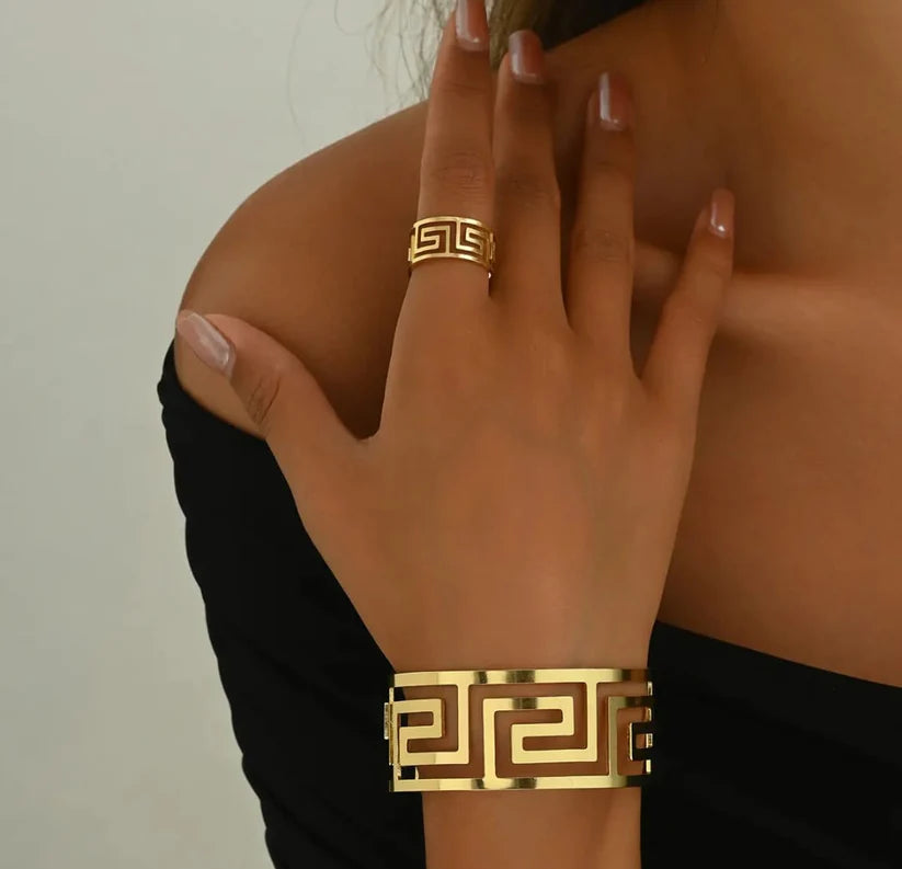 Combo of Gold Cuff Bracelet & Ring