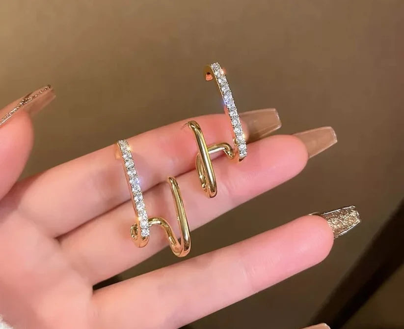 Double Hoop Crystal Ear Cuff Earrings