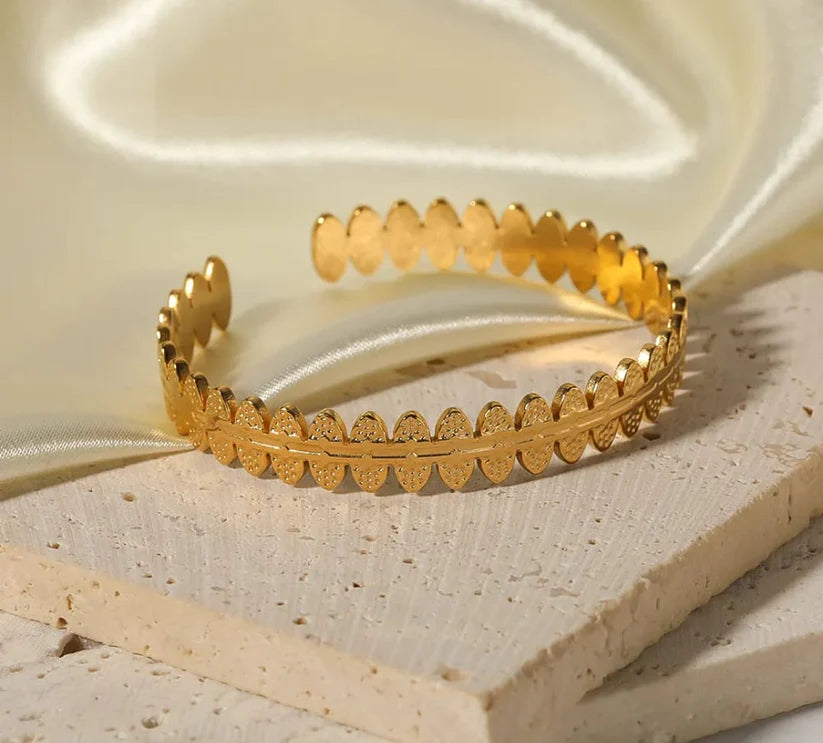Golden Laurel Leaf Open Cuff Bangle