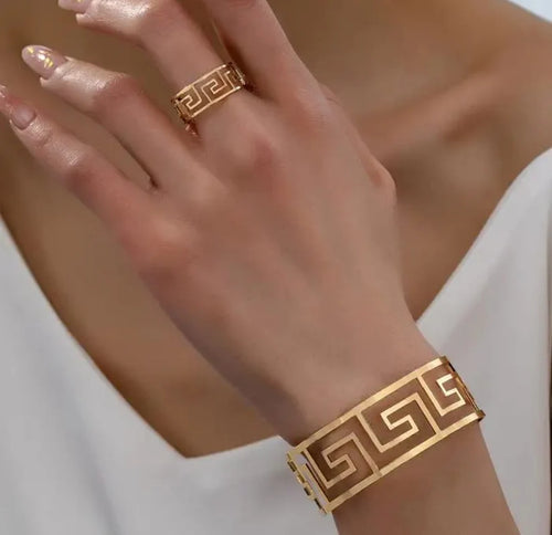 Combo of Gold Cuff Bracelet & Ring