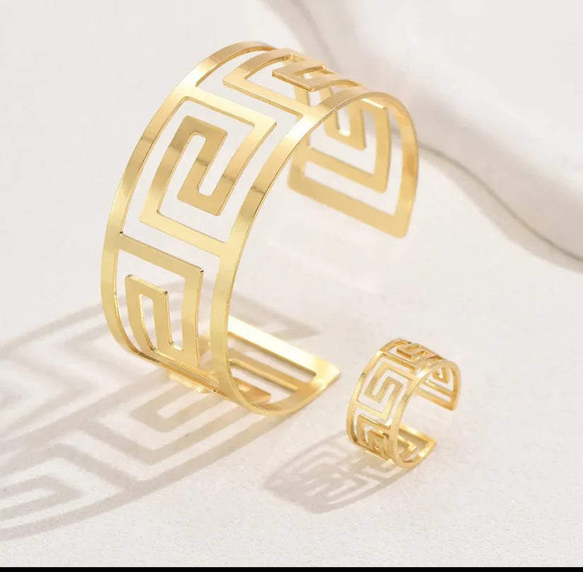 Combo of Gold Cuff Bracelet & Ring