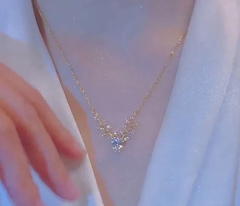 Golden Antler Crystal Pendant Necklace