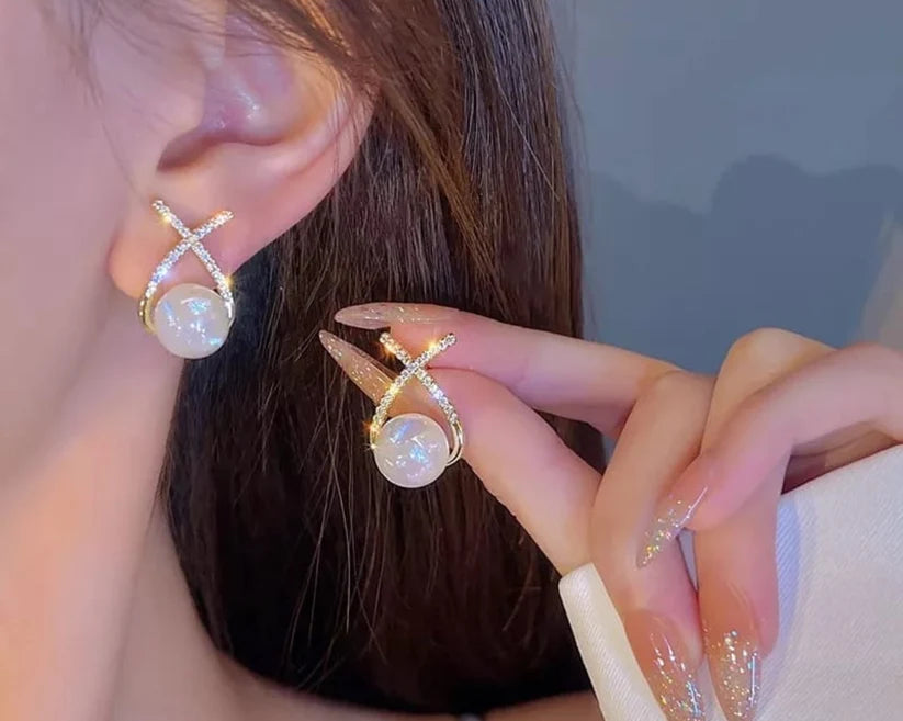 Luxe Cross Pearl Drop Earrings