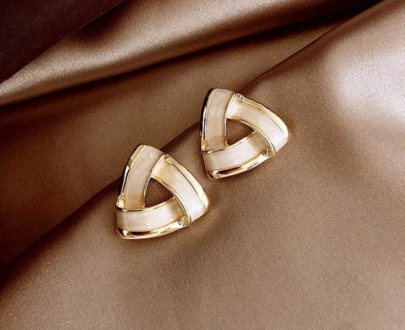 Geometric Pearl Inlay Stud Earrings