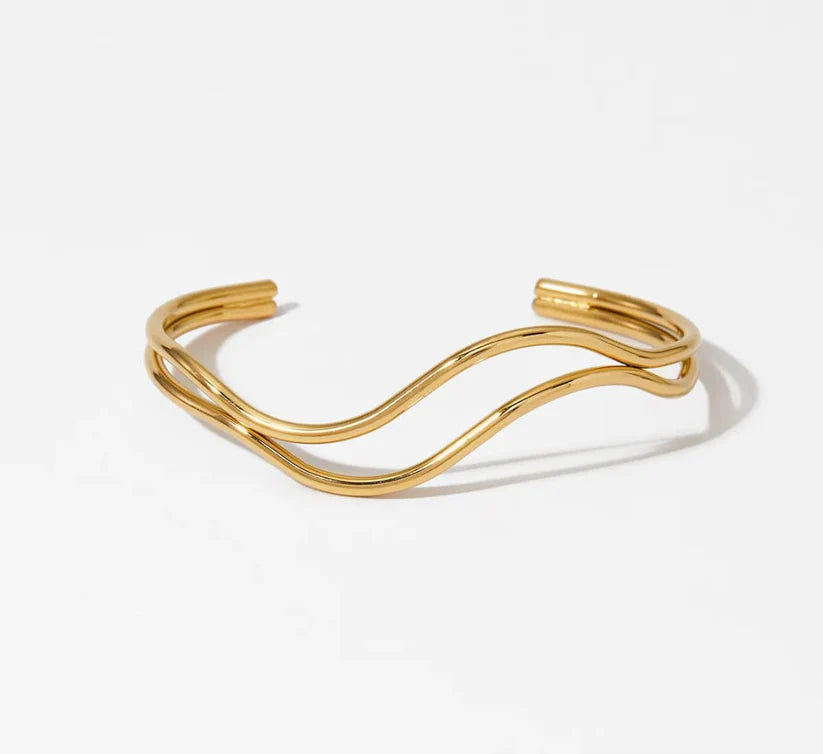 Double Wave Gold Cuff Bracelet