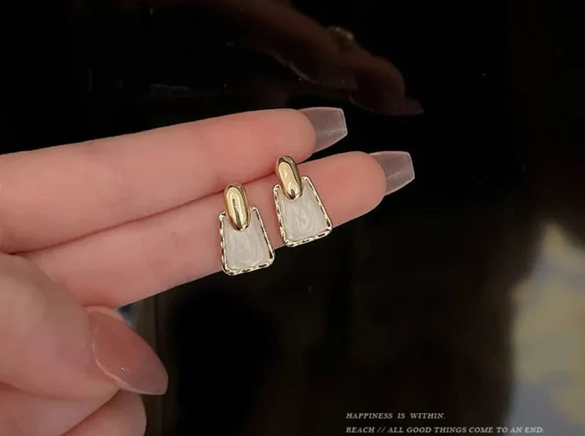 Minimalist Gold White Geometric Stud Earrings