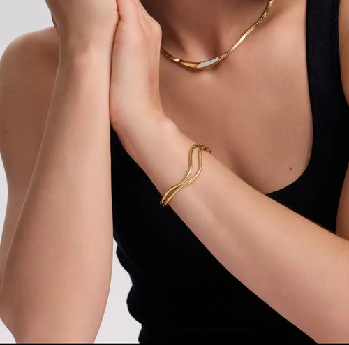 Double Wave Gold Cuff Bracelet