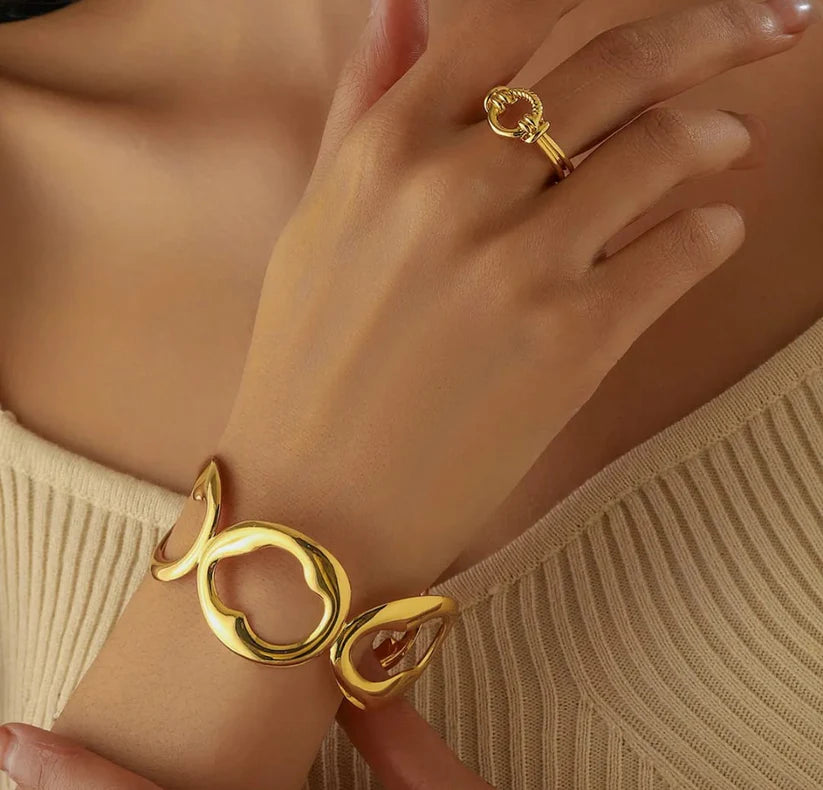 Organic Open Loop Gold Cuff Bracelet