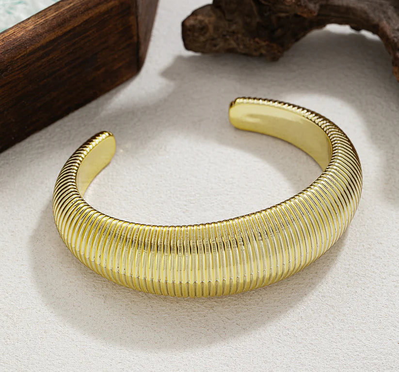 Ribbed Dome Gold Statement Cuff