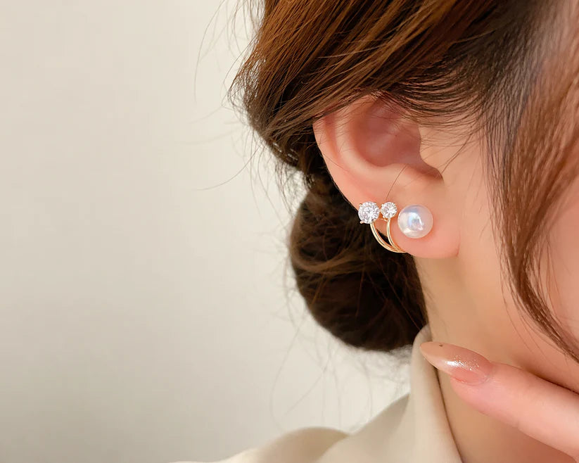 Elegant Pearl & Crystal Ear Cuff Stud Earrings