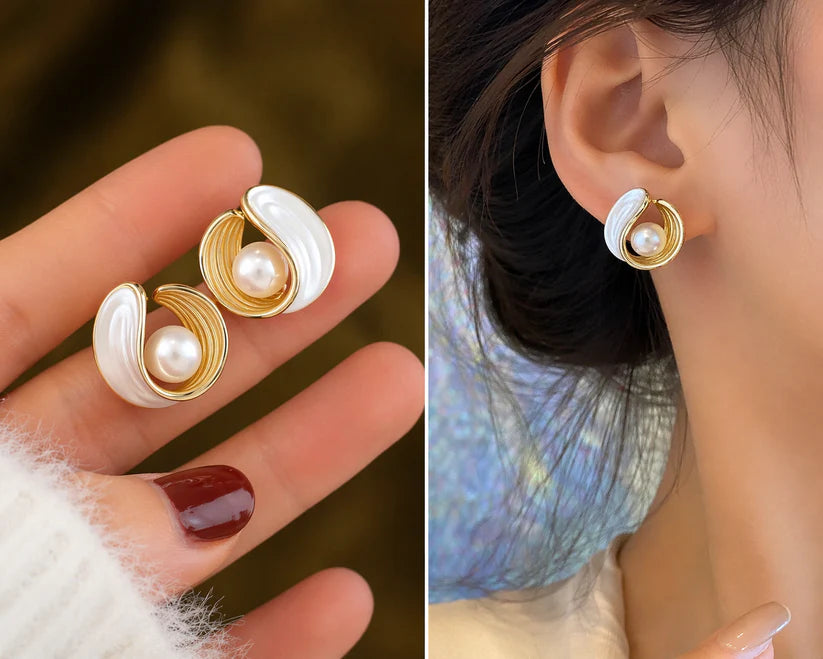 Elegant Pearl Shell Stud Earrings