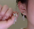 Sparkling Bow Tassel Drop Earrings