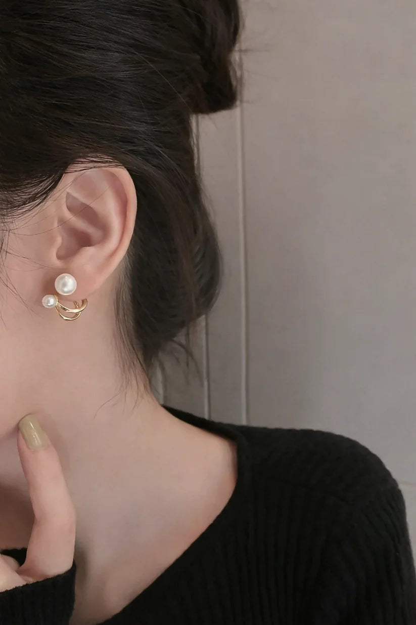 Double Pearl Hoop Stud Earrings