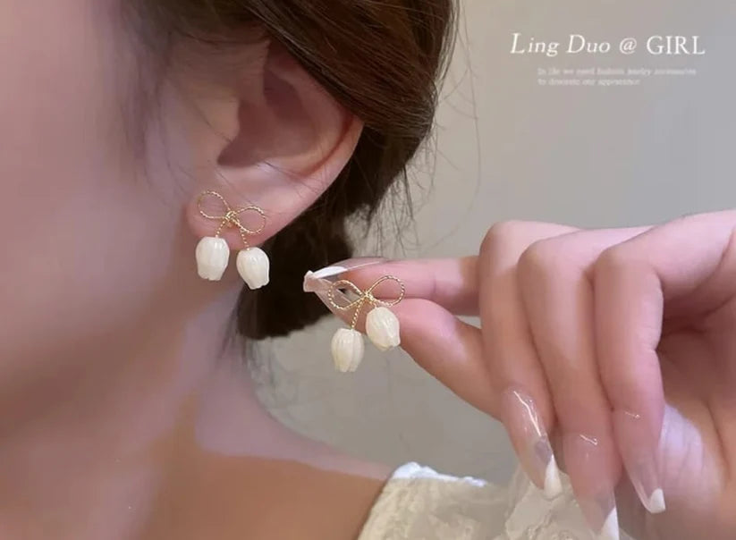 Delicate Bow Tulip Drop Earrings