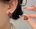 Elegant Burgundy Knot Stud Earring