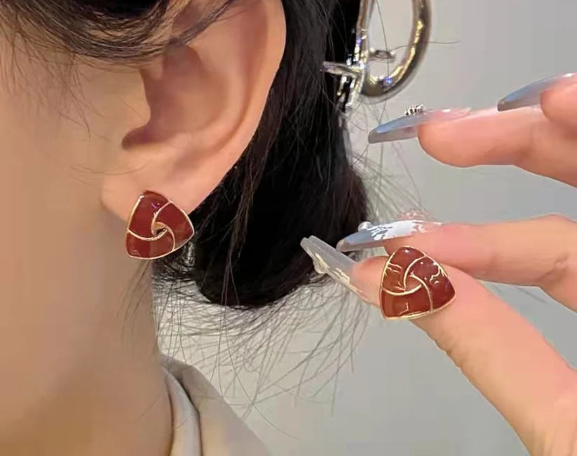 Elegant Burgundy Knot Stud Earring